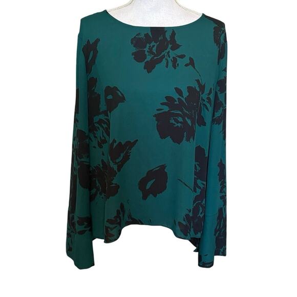 Apt 9 Floral Dark Green Black Wide Sleeve Blouse XL - Picture 1 of 3